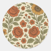 ヴィンテージの秋の花柄 – 田舎風の植物画 ラウンドシール (正面)