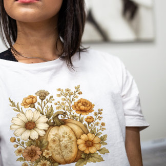 ヴィンテージの秋の雰囲気フラワーパンプキン好き トライブレンドTシャツ