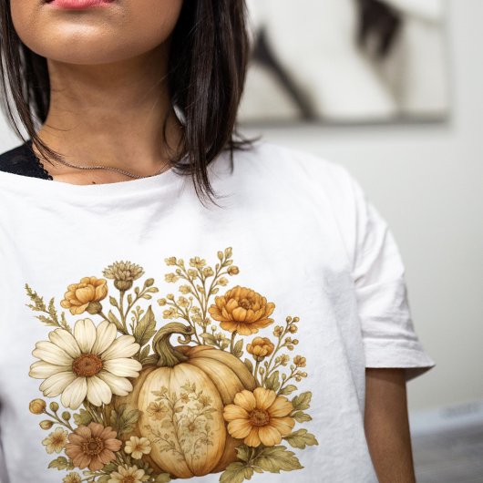 ヴィンテージの秋の雰囲気フラワーパンプキン好き トライブレンドTシャツ