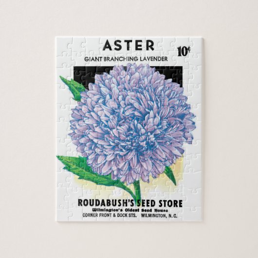 ヴィンテージの種パケットアート、紫のアスターの花 ジグソーパズル (縦)