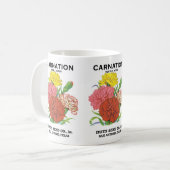 ヴィンテージの種パケットラベルアート、 カーネーションの花 コーヒーマグカップ (正面左)