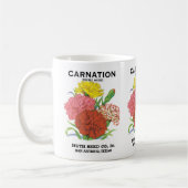 ヴィンテージの種パケットラベルアート、 カーネーションの花 コーヒーマグカップ (左)