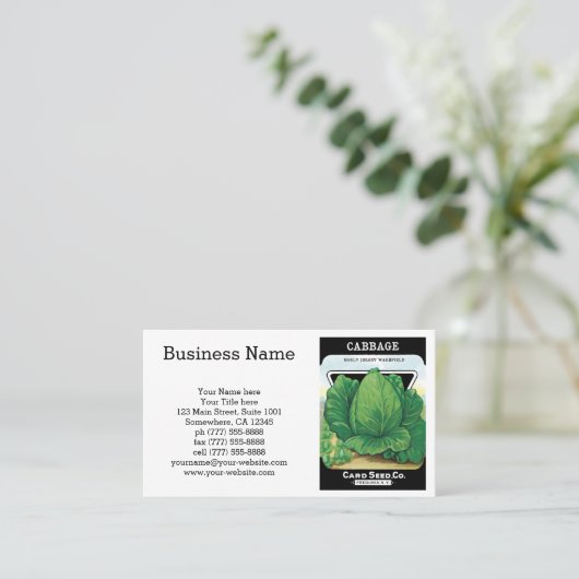 ヴィンテージの種パケットラベルアート、グリーンキャベツ 名刺 (スタンド正面)