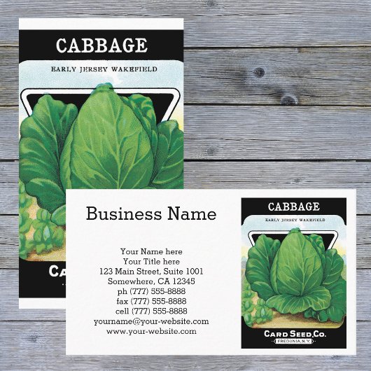 ヴィンテージの種パケットラベルアート、グリーンキャベツ 名刺