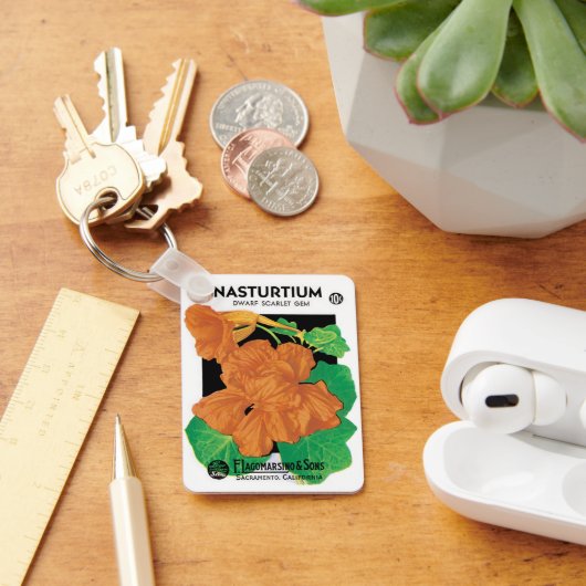ヴィンテージの種パケットラベルアート、ナスターチウムの花 キーホルダー (デスク)