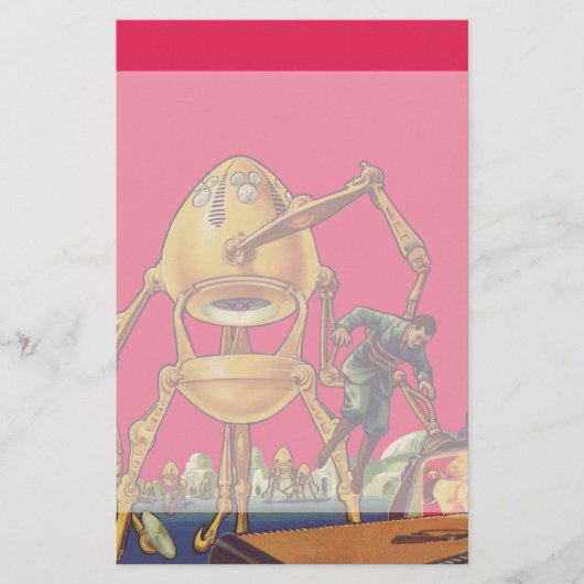 ヴィンテージの空想科学小説の外国のロボットは人を捕獲します 便箋 (正面)