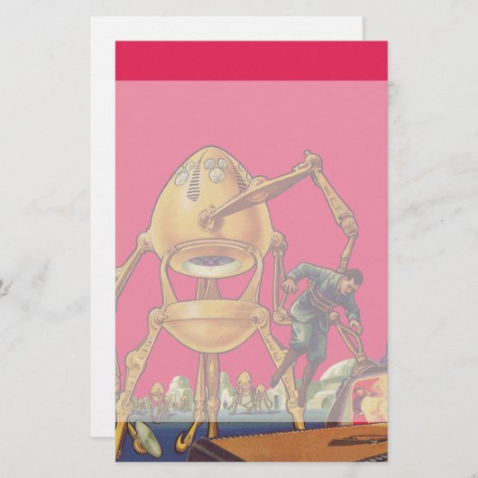 ヴィンテージの空想科学小説の外国のロボットは人を捕獲します 便箋 (正面/裏面)