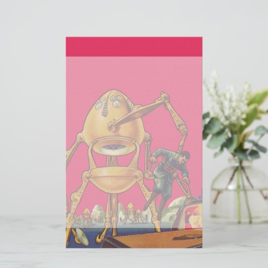 ヴィンテージの空想科学小説の外国のロボットは人を捕獲します 便箋 (スタンド正面)