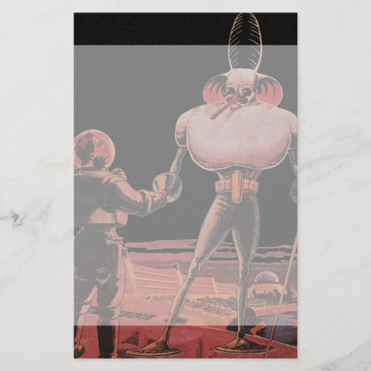 ヴィンテージの空想科学小説の宇宙飛行士の振動手のエイリアン 便箋 (正面)