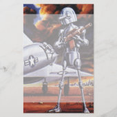 ヴィンテージの空想科学小説の軍のロボット兵士 便箋 (正面)