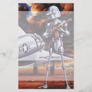 ヴィンテージの空想科学小説の軍のロボット兵士 便箋