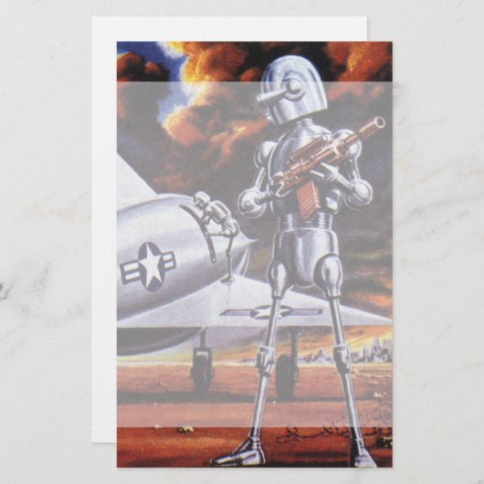 ヴィンテージの空想科学小説の軍のロボット兵士 便箋 (正面/裏面)