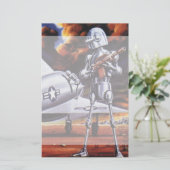 ヴィンテージの空想科学小説の軍のロボット兵士 便箋 (スタンド正面)