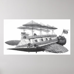 ヴィンテージの空想科学小説のSteampunkの飛行船食 ポスター