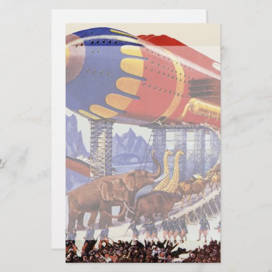 ヴィンテージの空想科学小説、ノアの箱舟の野生動物 便箋 (正面/裏面)