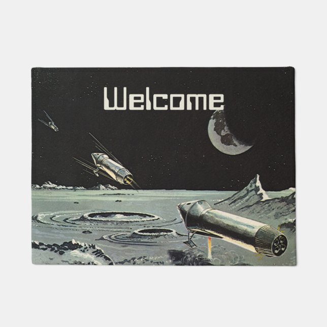ヴィンテージの空想科学小説、ロケットは月の惑星を出荷します ドアマット (正面)