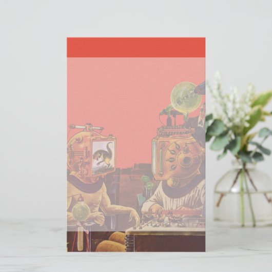 ヴィンテージの空想科学小説、外国の蒸気のパンクのヘルメット 便箋 (スタンド正面)