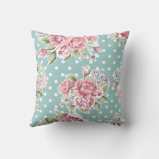 ヴィンテージの空色の白いバラのビクトリア時代の人の水玉模様 クッション (裏面)