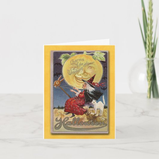 ヴィンテージの空飛ぶ魔女のハロウィンカード シーズンカード (正面)