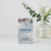 ヴィンテージの空-飛行機および蝶 名刺 (スタンド正面)