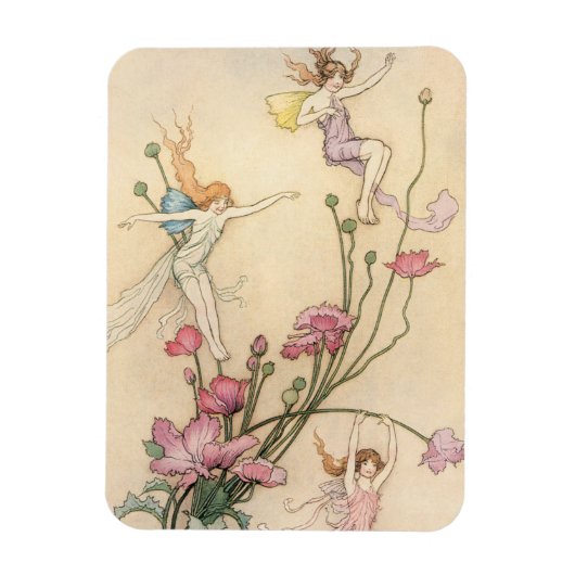 ヴィンテージの童話、三つの喜びに満ちた精霊 マグネット (縦)