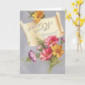 ヴィンテージの第21誕生日の挨拶状 カード (黄色い花)