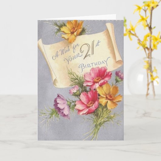 ヴィンテージの第21誕生日の挨拶状 カード (黄色い花)