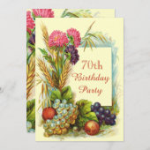 ヴィンテージの第70誕生日のカラフルなフルーツ及び花 招待状 (正面/裏面)
