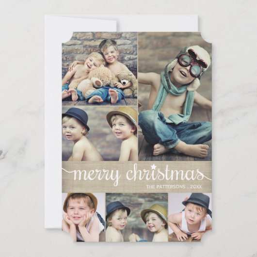 ヴィンテージの筆記体のメリークリスマスの写真のコラージュ シーズンカード (正面)