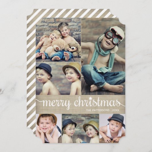ヴィンテージの筆記体のメリークリスマスの写真のコラージュ シーズンカード (正面/裏面)
