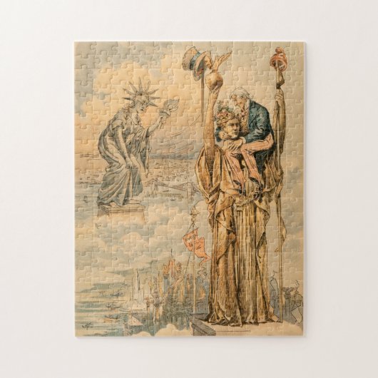 ヴィンテージの米国市民彫像の自由共和国のアンティーク ジグソーパズル (縦)