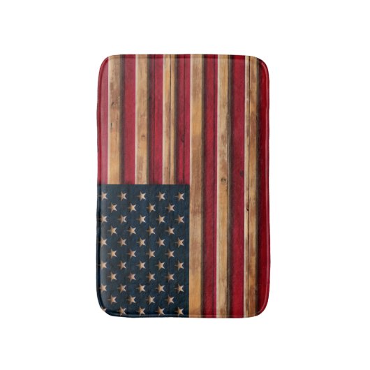 ヴィンテージの米国旗の動揺してな木製の一見 バスマット (正面縦)