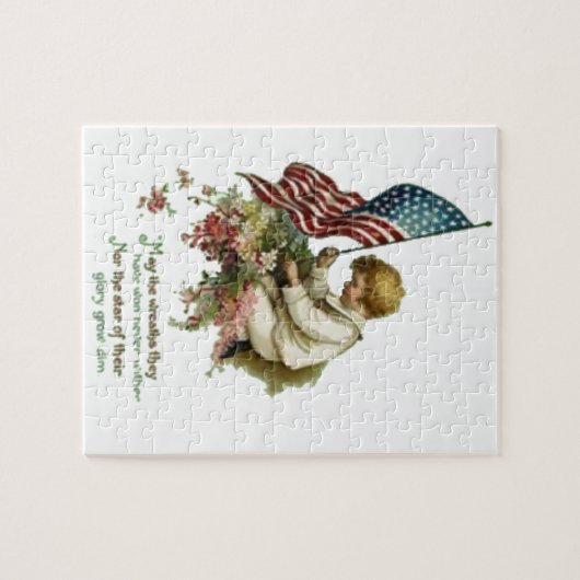 ヴィンテージの米国旗の小さい男の子 ジグソーパズル (横)