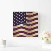 ヴィンテージの米国旗2 スクエア壁時計 (ホーム)