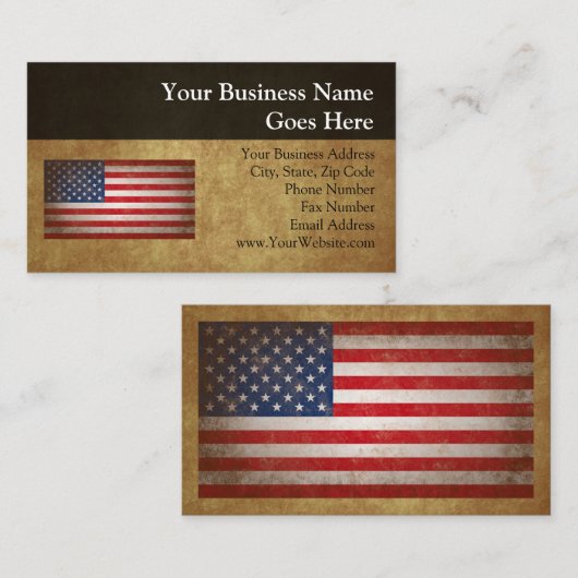 ヴィンテージの米国旗w/Customの文字 名刺 (正面/裏面)