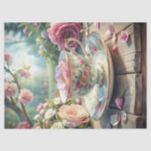 ヴィンテージの粗末なシックなイギリスのカップと紅茶バラ 薄葉紙 (正面)