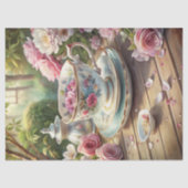 ヴィンテージの粗末なシックなイギリスのカップと紅茶バラ 薄葉紙 (正面)