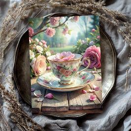 ヴィンテージの粗末なシックなイギリスのカップと紅茶バラ 薄葉紙