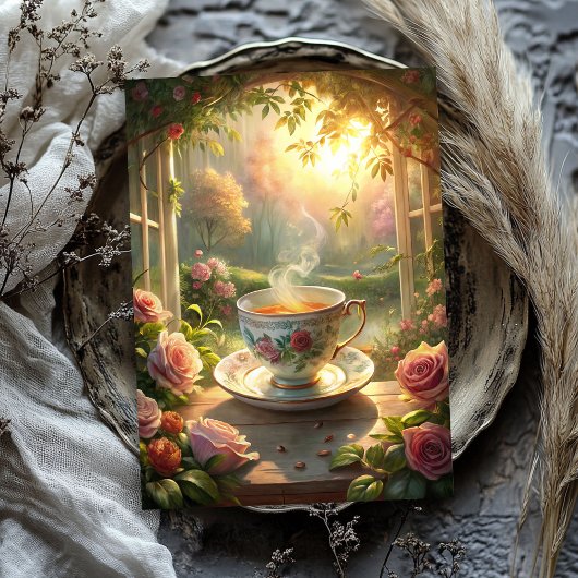 ヴィンテージの粗末なシックなイギリスのカップと紅茶バラ 薄葉紙