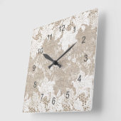 ヴィンテージの粗野な国ベージュのバーラップと白いレース スクエア壁時計 (傾斜)