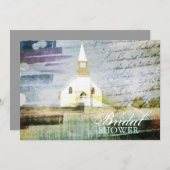 ヴィンテージの粗野な教会の礼拝堂カントリーブライダルシャワー 招待状 (正面/裏面)