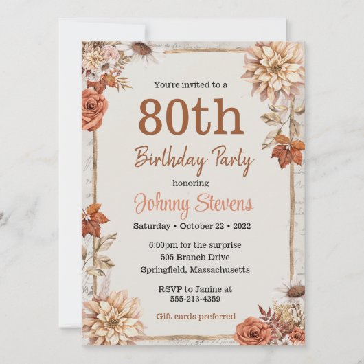 ヴィンテージの紅葉の誕生日パーティー カード (正面)