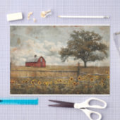 ヴィンテージの納屋と木の風景絵画のデコペ 薄葉紙 (クラフト)