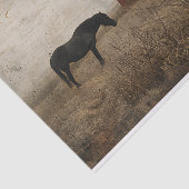 ヴィンテージの納屋と黒馬の絵のデコパージュ 薄葉紙 (詳細)