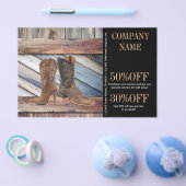 ヴィンテージの納屋の木材を使ったカウボーイ・ブーツ ウェスタン・ファッション チラシ (シングル)