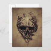 ヴィンテージの紙の上のタトゥーのドクロ ポストカード (正面/裏面)
