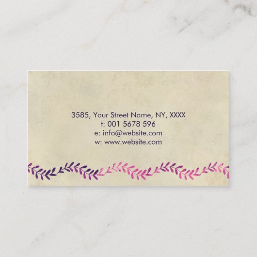 ヴィンテージの紙の紫色の水彩画の葉 名刺 (裏面)