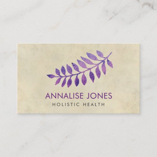 ヴィンテージの紙の紫色の水彩画の葉 名刺 (正面)