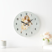 ヴィンテージの紙の背景のバイオリンを演奏する天使 ラージ壁時計 (ホーム)