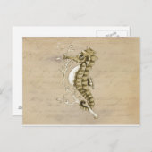 ヴィンテージの紙の背景の旧式のタツノオトシゴ ポストカード (正面/裏面)